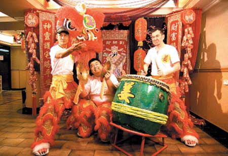 awong Francis & Anthony in furry pants, Dancing Lion, 2005